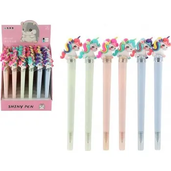 Tužka/pero svítící jednorožec plast na baterie - mix barev