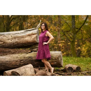 Dámské šaty Nelly Fuchsiové lněné boho šaty - krátké velikost: XXL