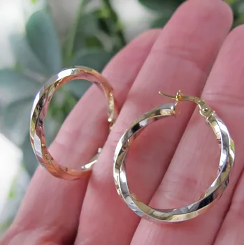 Náušnice Zlaté náušnice kruhy dvoubarevné 26mm 1,95g Zlato 14k(585/1000)