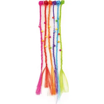 Sponky - Skřipce do vlasů 6ks s barevnými copánky 30cm kuličky