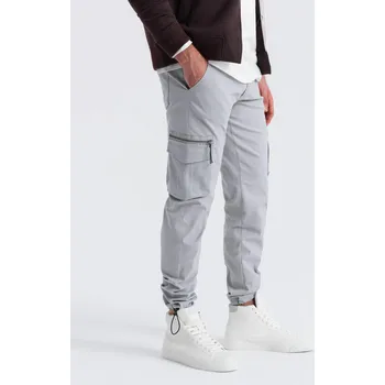 Pánské kalhoty Pánské kalhoty STRAIGHT LEG cargo s trojúhelníkovou kapsou - šedé V3 OM-PACG-0196 - S