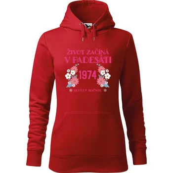 Dámská mikina DOBRÝ TRIKO Dámská mikina s potiskem Život začíná v 50 Velikost dámské mikiny: L, Barva: Červená
