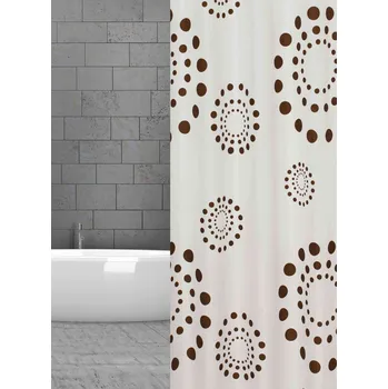 Sprchový závěs wela TEXTILNÍ SPRCHOVÝ ZÁVĚS HNĚDÉ KRUHY se závažím obšitý W20382 šířka x výška: za 1 cm šířky (nastavte počet cm) x 180 cm výšky