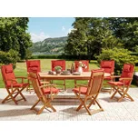 Sada zahradního nábytku světlý stůl z akátového dřeva židle s červenými polštáři 8místná sada rustikální design Beliani