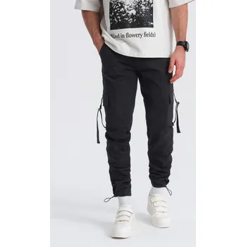 Pánské kalhoty Pánské kalhoty STRAIGHT LEG cargo s pruhovanými kapsami - černé V4 OM-PACG-0197 - S