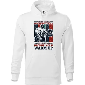 Pánská mikina DOBRÝ TRIKO Pánská mikina s potiskem Warm UP Velikost pánské mikiny: XL, Barva: Bílá