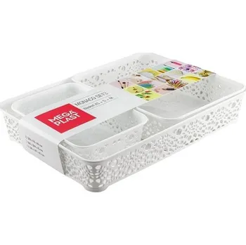 Mega Plast, Set košíky MONAKO XS + S + M, 6,5 × 36 × 27 cm, bílý