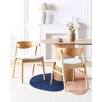 Jídelní židle Sada 2 jídelních židlí světle hnědá a béžová polyesterová látka nohy z kaučukového dřeva retro tradiční styl Beliani