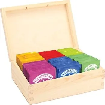 Hampstead Tea Přírodní dřevěná kazeta mix sáčkových čajů 78 ks 6 druhů