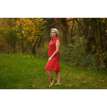 Dámské šaty Nelly Červené lněné boho šaty - krátké velikost: XXL