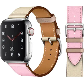 Řemínek na hodinky AW Kožený STYLISH řemínek na Apple Watch - Bílá káva / růžová Šířka uchycení řemínku: 44/45/46/49mm, Barva: Bílá káva-růžový IR-AWKZST11