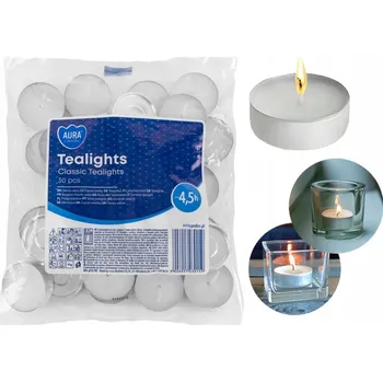 Svíčka Parafínová čajová svíčka Bez vůně Aura 30 ks