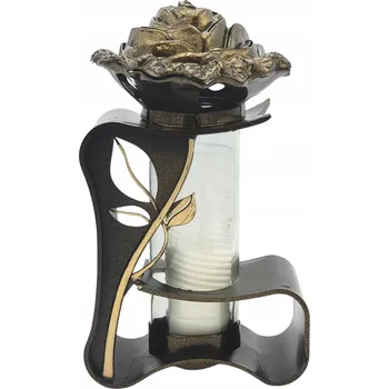 Svíčka Hřbitovní Svíčka na Hrob Moderní Stříbrná Lucerna s Růží Tuba + Parafínový Vklad