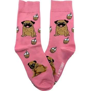 Růžové ponožky Mops a Cappucino