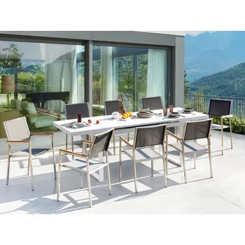 Zahradní sestava Zahradní jídelní set bílá šedá hliníková 8místná rozkládací stůl se židlemi moderní design Beliani