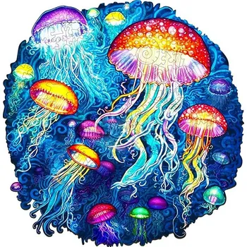 Puzzle Manboxeo Dřevěné kreativní puzzle - Barevné Medúzy