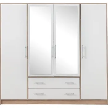 Šatní skříň Meblar Šatní skříň Smart SRL 1 - se zrcadlem bílá + sonoma NÁSTAVEC na skříň: BEZ nástavce