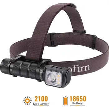 Čelovka Nabíjecí výkonná čelovka s červeným světlem Sofirn HS42, 2100 lumenů, s akumulátorem (univerzální čelová svítilna, 4 módy svícení, spot reflektor, širokoúhlý rozptyl, červené světlo)
