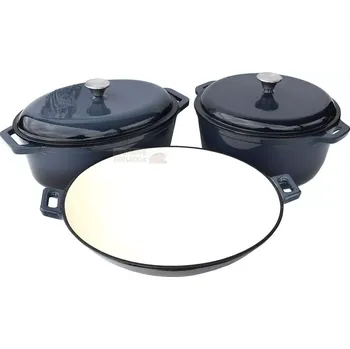 Sada nádobí Sada litinového nádobí smaltovaného ocelově modrá 36 W (třídílná souprava litinového nádobí smaltovaného ocelově modrá)