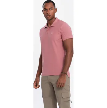 Pánská móda Pánská jednobarevná polokošile BASIC z piké úpletu - tmavě růžová V7 OM-POBS-0100 - S