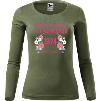 DOBRÝ TRIKO Dámské bavlněné triko Život začíná v 50 Velikost: XL, Barva: Khaki