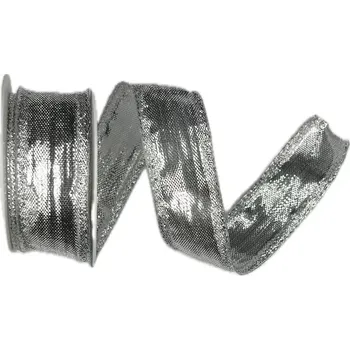 Stuha Stuha stříbrná lurexová BIRMINGHAM SILVER lesklá 25mm x 2m (14,-Kč/m) (Stuha lurexová stříbrná, oboustranná, se strukturovanými okraji a drátkem v lemu )