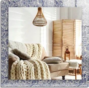 Zrcadlo Zrcadlo s potiskem na zeď, dekorativní, svislé/vodorovné, květinový vzor látky, 60x60 cm