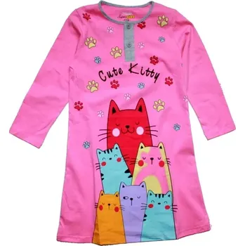 Dívčí noční košile dlouhý rukáv 3 KOČIČKY 5857 růžová SV 509/19