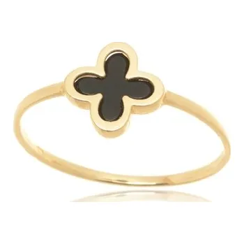 Šperk Dámský prsten čtyřlístek s onyxem ze žlutého zlata PR0744F + DÁREK ZDARMA
