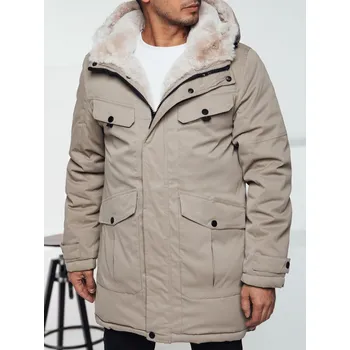 Pánský zimní kabát Pánská zimní bunda parka s kapucí TX4961 Barva: Béžová, Velikost: M