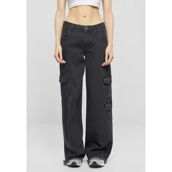 Dámské kalhoty kalhoty dámské URBAN CLASSICS - Mid Waist Cargo Denim - Black Charcoal Washed