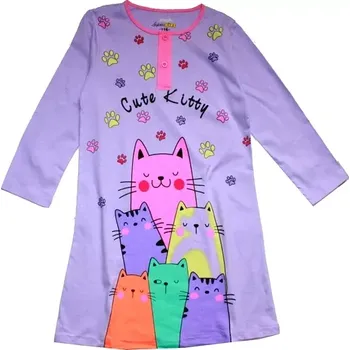 Dívčí noční košile dlouhý rukáv 3 KOČIČKY 5857 fialová 509/25