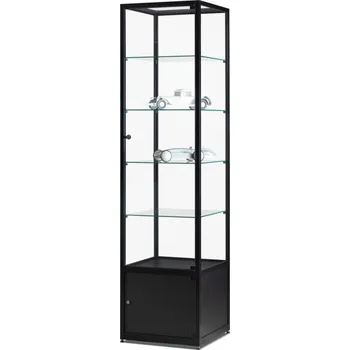 Prodejní regál MH Technic s.r.o. Skleněná vitrína 500x1984x500 mm s úložným prostorem, bez osvětlení, černá - BAZAR