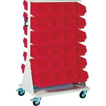 Dílenský regál Mobilní oboustranný regál s boxy Unibox (48 ks)