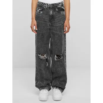 Dámské kalhoty kalhoty dámské URBAN CLASSICS - Distressed 90's Wide Leg Denim - Black Charcoal Washed - 33