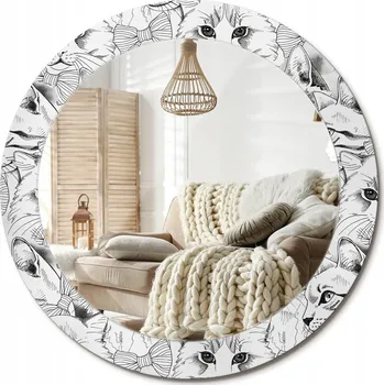 Zrcadlo Zrcadlo nástěnné s ozdobným rámem z tvrzeného skla fi 70 cm Kočky