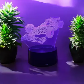 Lampička Závodní LED lampa s 3D efektem – Formule 1, 7 barev (Závodní motiv pro milovníky rychlých aut a Formule 1)