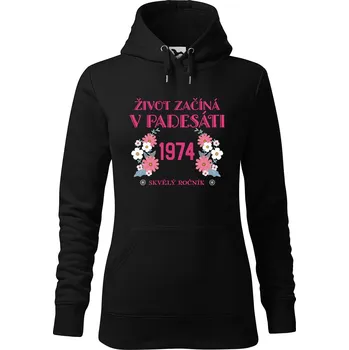 Dámská mikina DOBRÝ TRIKO Dámská mikina s potiskem Život začíná v 50 Velikost dámské mikiny: 2XL, Barva: Černá