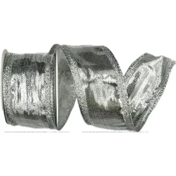 Stuha Stuha stříbrná lurexová BIRMINGHAM SILVER lesklá 40mm x 2m (15,-Kč/m) (Stuha lurexová stříbrná, oboustranná, se strukturovanými okraji a drátkem v lemu )