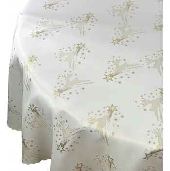 ubrus Ubrus Vánoční Odolný Skvrnám Štědrý den Sob Bílý Zlatý Kulatý prům. 130 cm