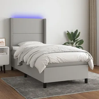 Postel vidaXL Box spring postel s matrací a LED 100x200 cm textil [3138218] Barva: světle šedá