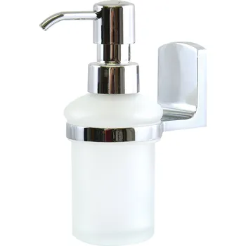 Dávkovač mýdla Spirella nástěnný držák s dávkovačem mýdla TAKU, bílá, sklo, chromovaná lesklá ocel,200 ml