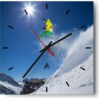 Hodiny Velké nástěnné hodiny na zeď 40x40 Sport Skleněné hodiny Čtvercové Tiché