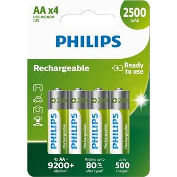 Článková baterie Philips baterie RECHARGERABLE 4ks blistr (R6B4RTU25, AA, NiMh, 2500 mAh)