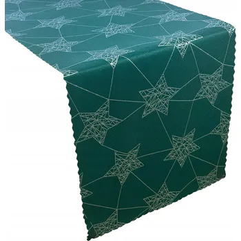 ubrus Vánoční běhoun na stůl odolný proti skvrnám, zelený se stříbrnými hvězdami, 40x120 cm