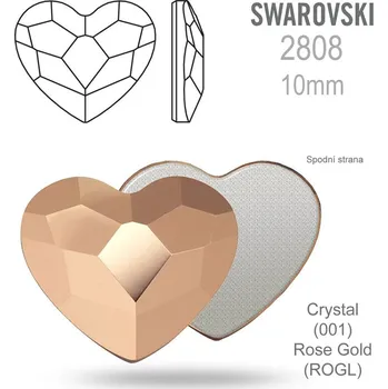 Náramek SWAROVSKI 2808 Heart Flat Back Foiled velikost 10mm. Barva Crystal (001) Rose Gold (ROGL)