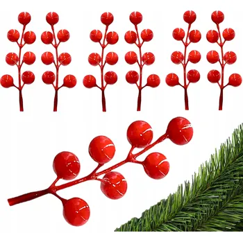 Vánoční dekorace JEŘABINA VĚTVIČKA Z JASANU LESNÍHO ČERVENÉ NA VÁNOČNÍ OZDOBU NA STROMEČEK 6 Ks