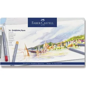 Kresba Akvarelové pastelky Faber-Castell Goldfaber Aqua sada 36 barev v plechové krabičce
