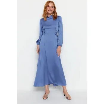 Dámské šaty Trendyol modré pasové britské saténové večerní šaty Trendyol modrá 2318479