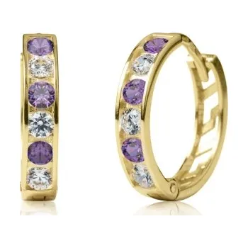 Náušnice Couple, Dívčí kruhové náušnice Elaxi II, žluté zlato s fialovými zirkony, Kruhy kloubové, 585-66-3-0364.0Z00.0.11.105.61